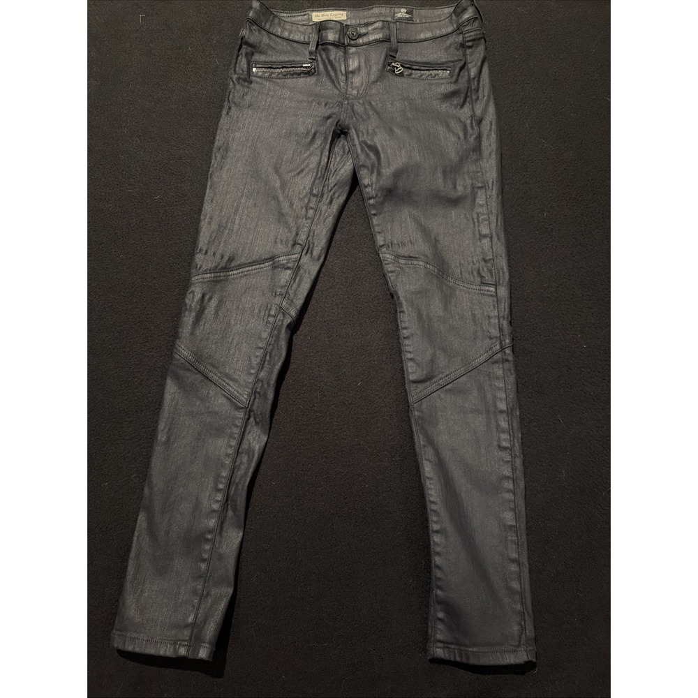 AG Adriano Goldschmied Black Moto‎ Leggings zip Denim Coated 26x29